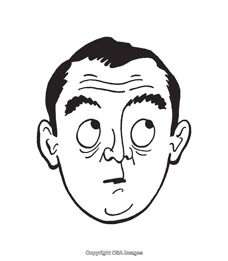 Black and White Line Drawing of a Thoughtful Male Face