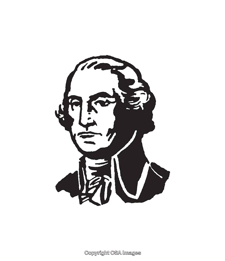 Black and White Line Art Illustration of a Historical Figure