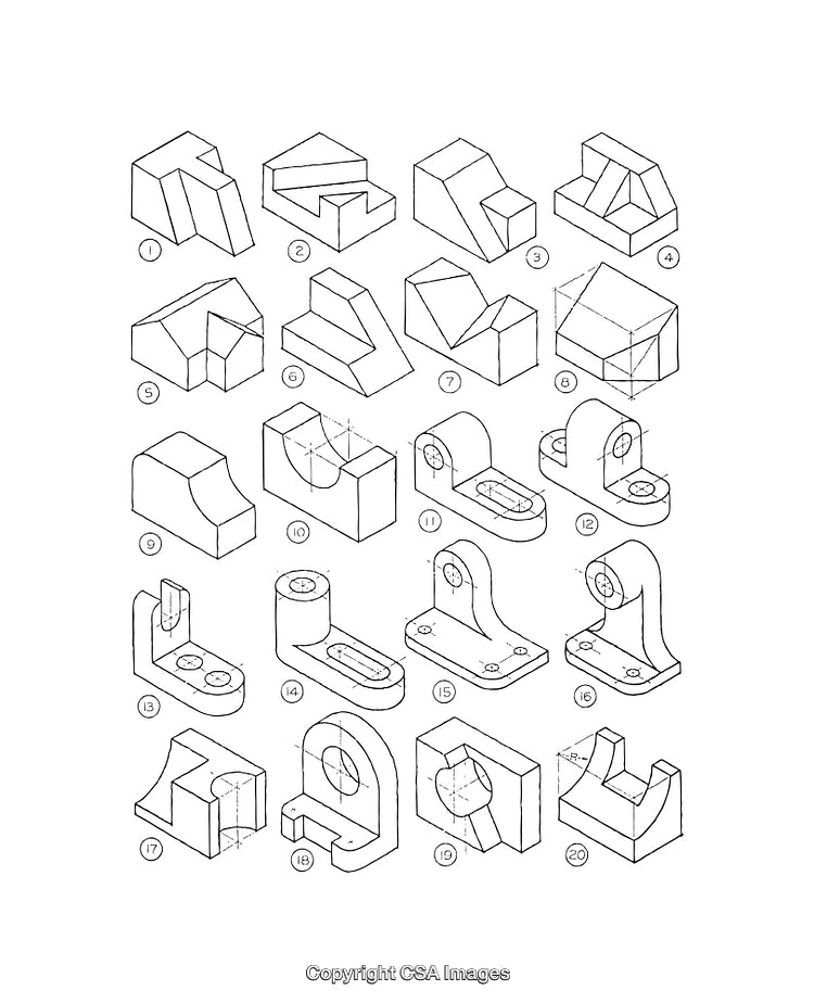 Detailed Collection of Technical Black and White Isometric Diagrams