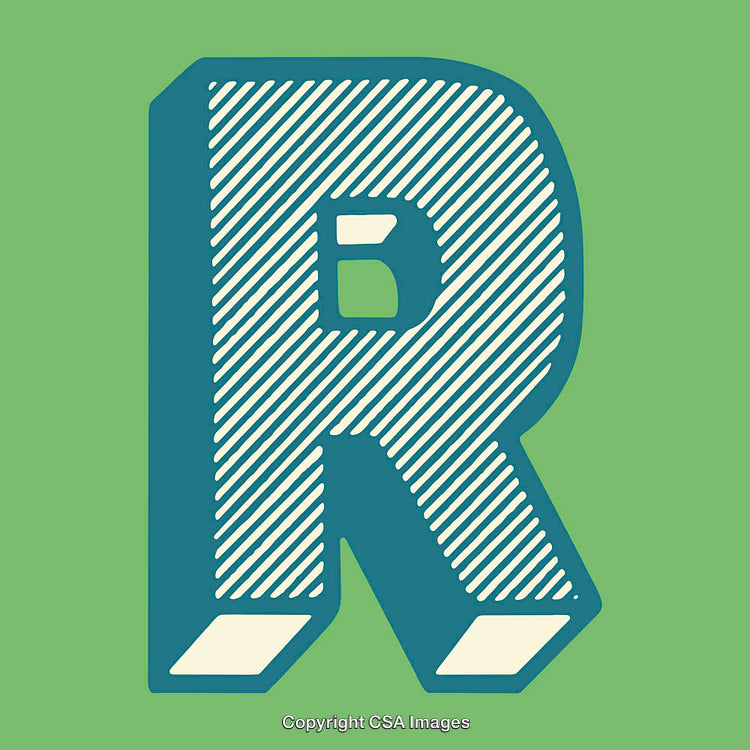 Stylish Blue Letter R on Textured Green Background with Diagonal Lines