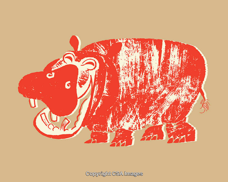 Colorful Line Art Illustration of a Playful Cartoon Hippopotamus