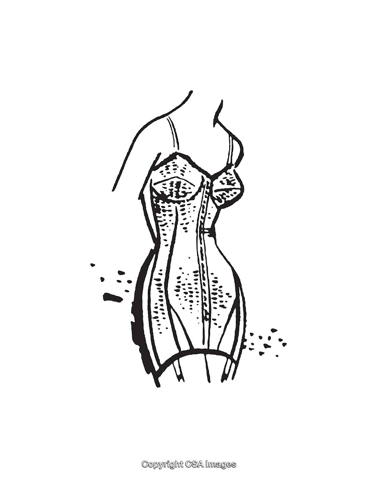 Vintage Black and White Illustration of a Corset Design Sketch