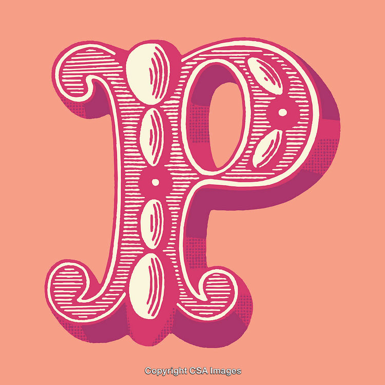 Intricate Retro Style Decorative Letter 'P' Illustration on Solid Background