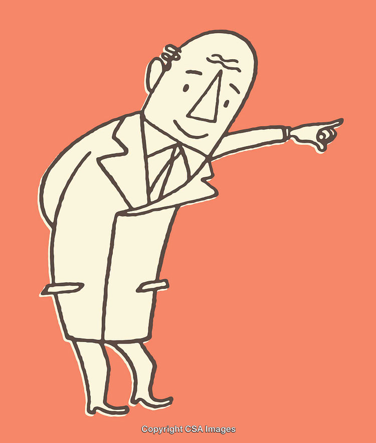 Humorous Line Art of Man Pointing in Cartoon Style
