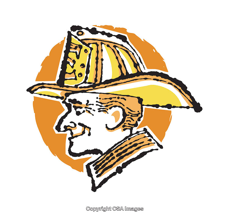 Vintage Illustration of a Smiling Firefighter with Helmet in Artistic Design