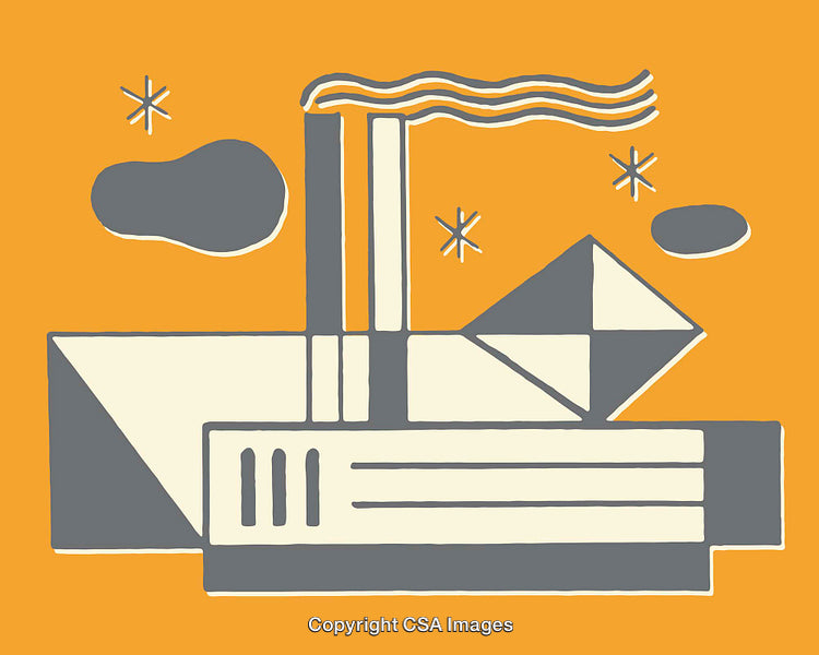 Abstract Industrial Scene Illustration with Geometric Style and Bright Colors
