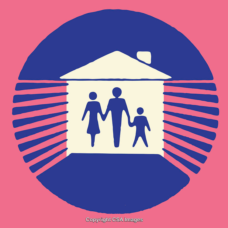 Illustration of a Family Under a Roof Symbolizing Home and Unity