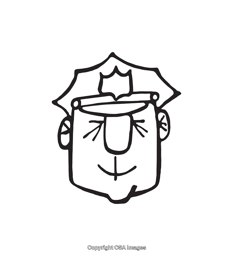 Black and White Line Art of a Smiling Police Officer Face