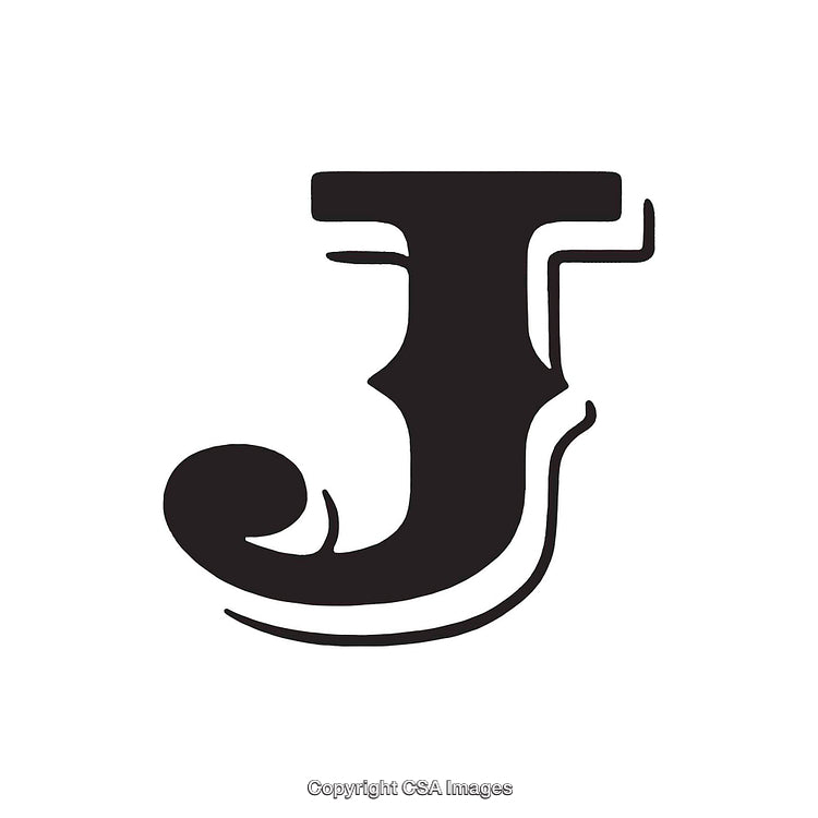 Artistic Black Letter J with Vintage Typography Style on White Background
