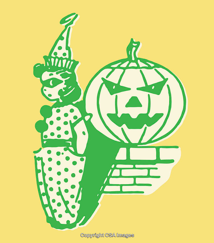 Retro Halloween Illustration Featuring a Witch and Spooky Pumpkin Art