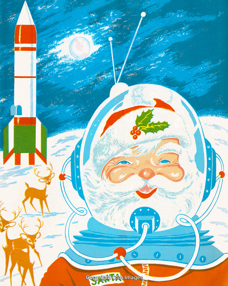 Santa Claus as an Astronaut on a Christmas Winter Planet
