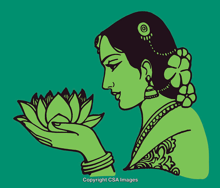Elegant Color Line Art of Woman Holding Lotus Flower in Reverence