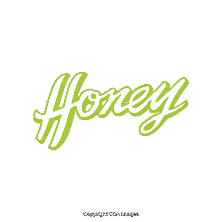 Honey Text in Bright Green Script on a Clean White Background