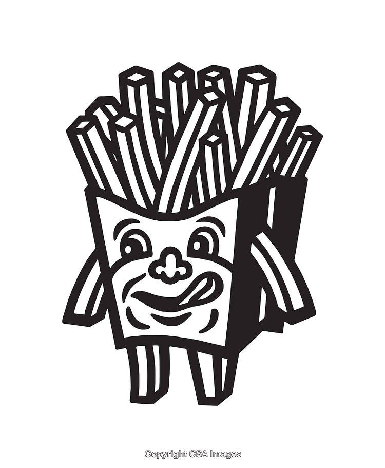 Cute Line Art Character of a Smiling Box of French Fries