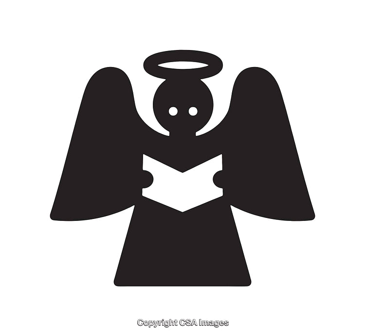 Black and White Angel Icon Holding a Book with Halo and Wings