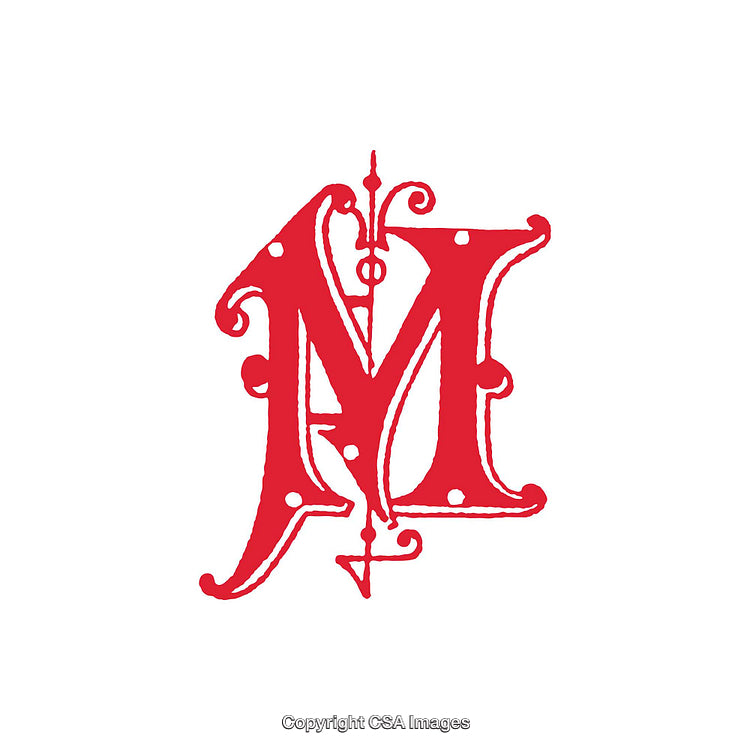 Elegant Red Ornamental Letter M Design on White Background
