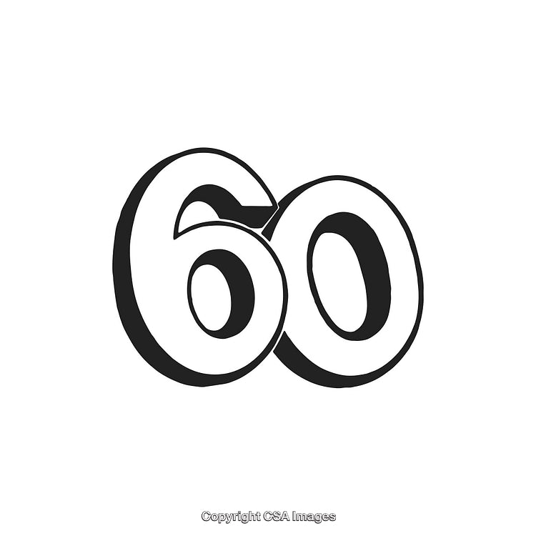 Bold Black-and-White Illustration of the Number Sixty on White Background