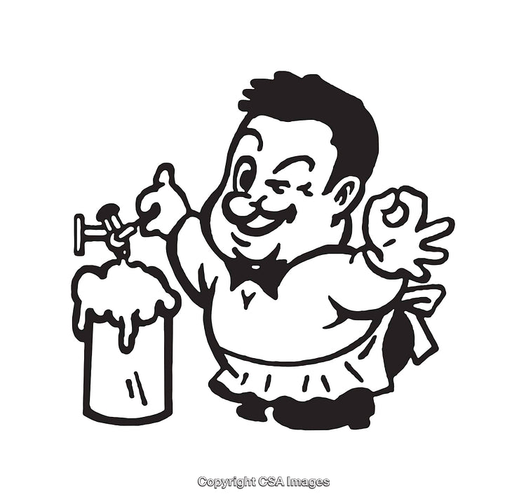 Black and White Bartender Illustration Serving Freshly Poured Beer