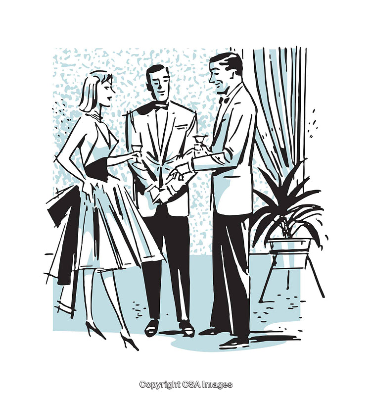 Elegant Gathering of People in a Social Setting, Retro Illustration