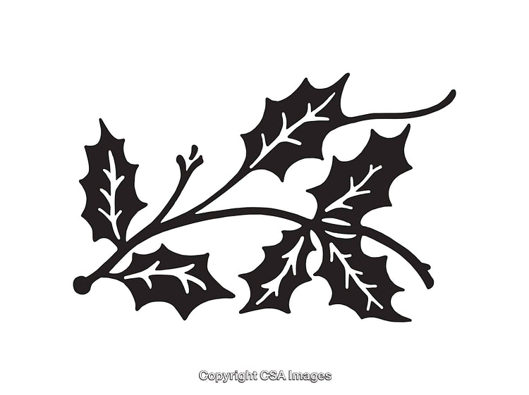 Black and White Line Art Illustration of Holly Leaves Decor