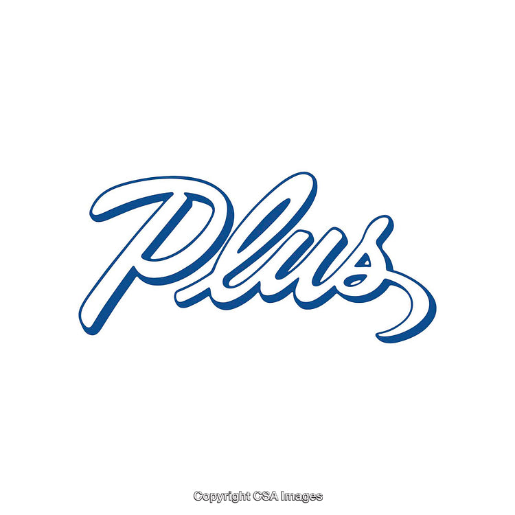 Cursive Word Art 'Plus' in Blue Against a White Background