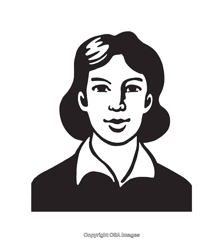 Black and White Line Art Illustration of a Smiling Woman Portrait
