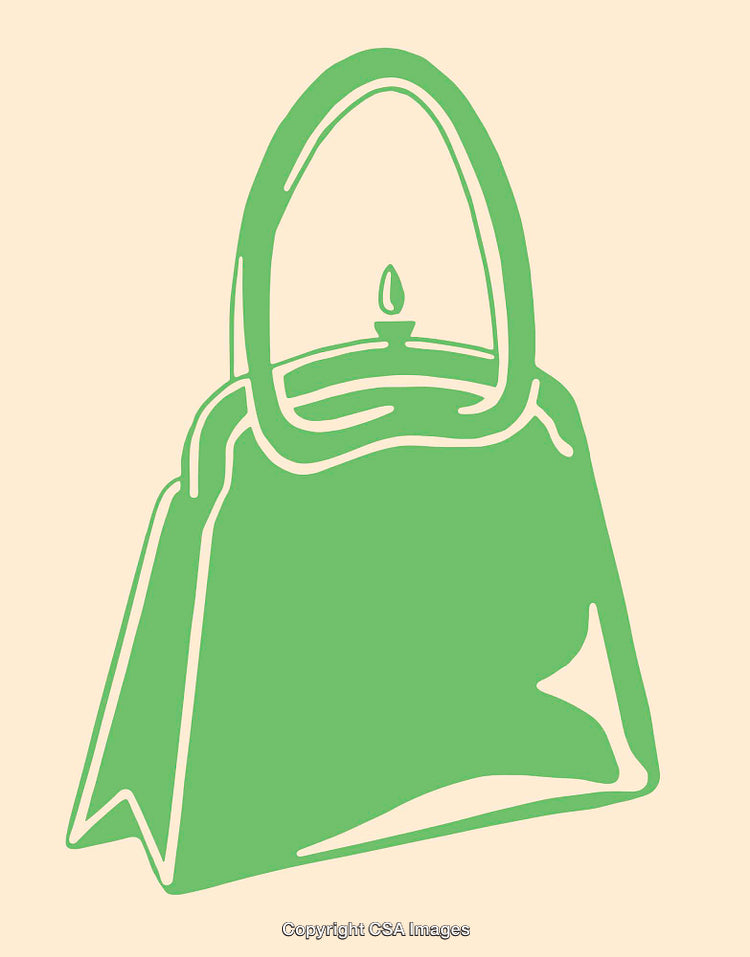 Green Line Art Illustration of Bag with Candle Design on Beige Background