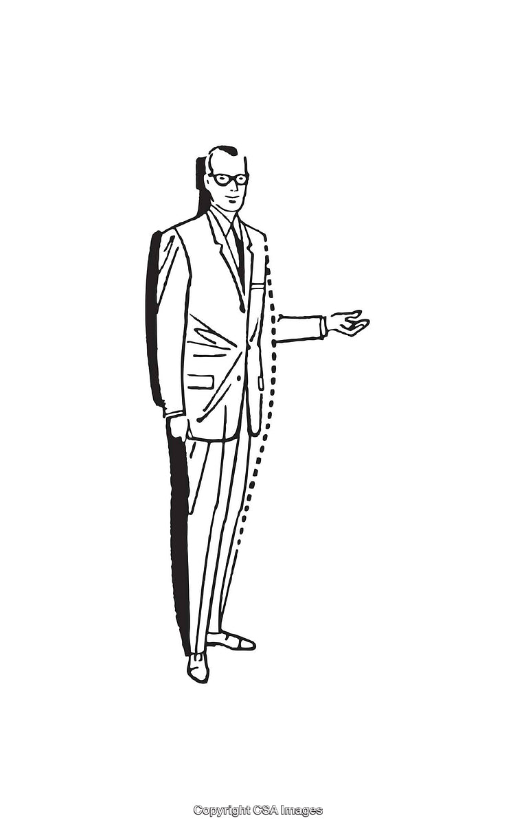 Black and White Illustration of a Person Presenting in Formal Wear