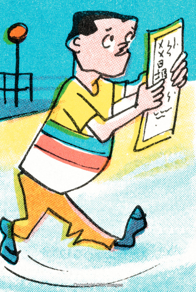 Colorful Illustration of a Running Individual Holding a Document