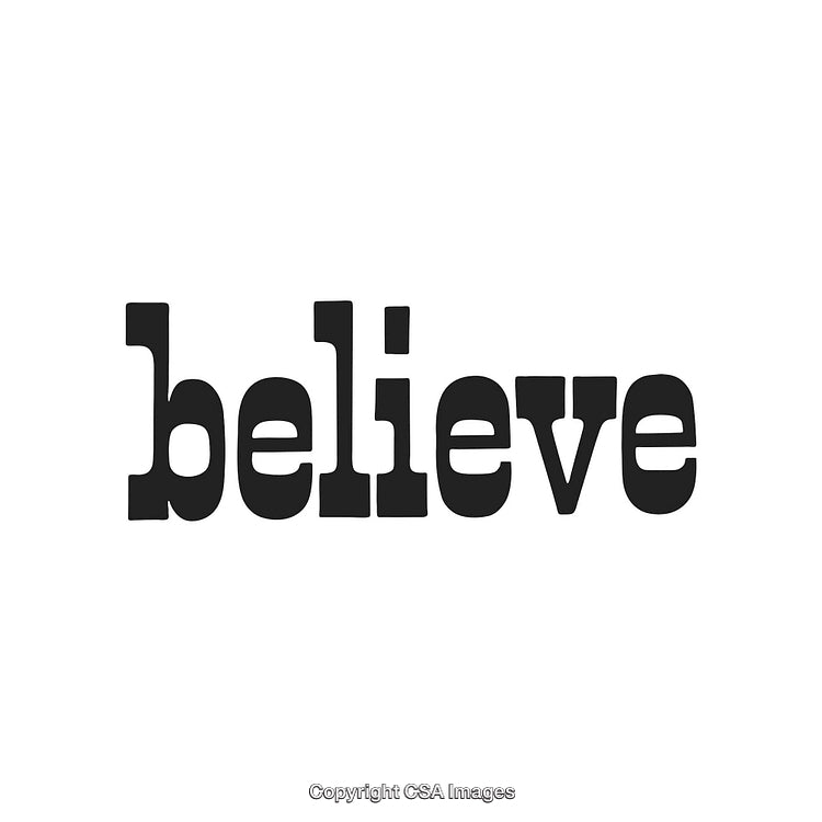 Inspiring Black Typography of the Word Believe on White Background