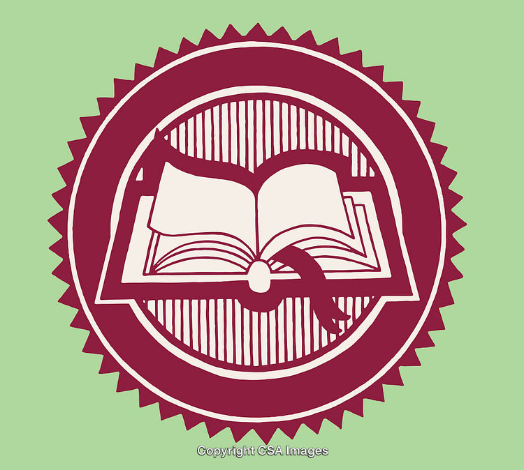 Open Book Illustration with Decorative Circular Frame on Green Background