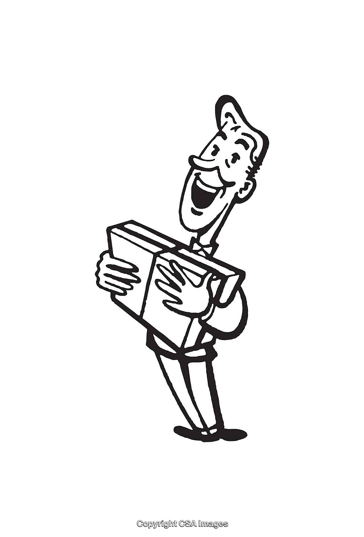 Cheerful Man Holding a Book in Black and White Line Art
