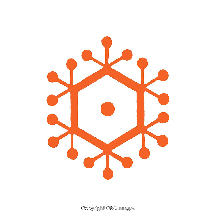 Geometric Orange Snowflake Symbol on a White Background