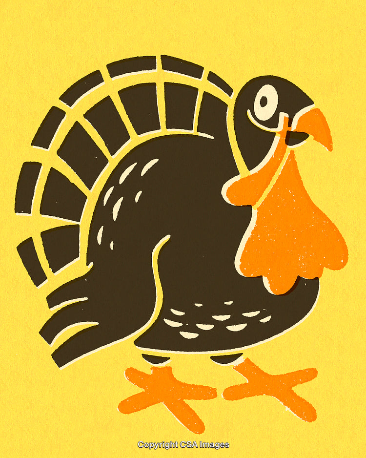 Stylized Illustration of a Turkey on a Bright Yellow Background