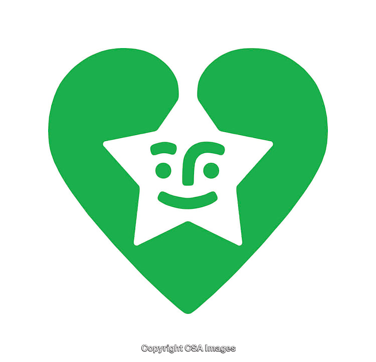 Green Heart and Smiling Star Icon with Positive Emotion