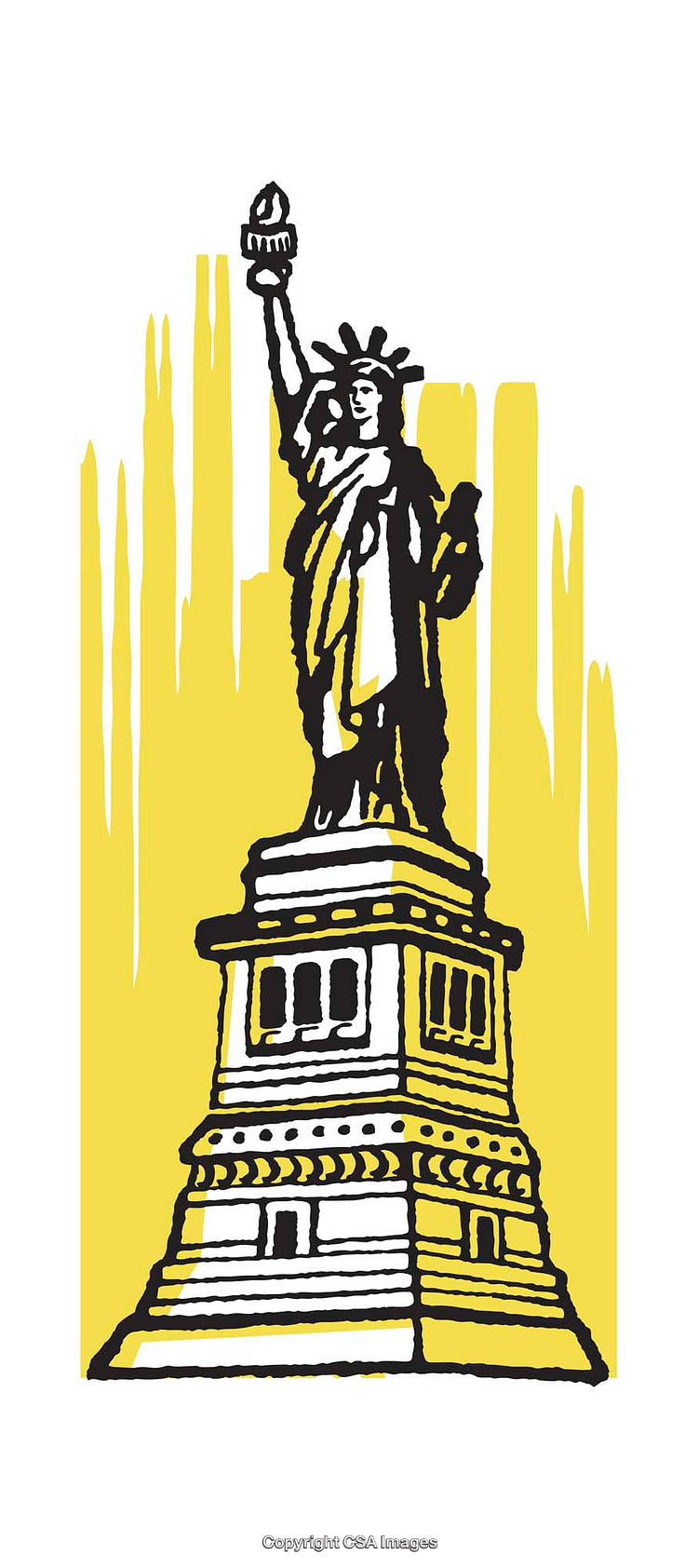 Illustrated Statue of Liberty with Bold Yellow Artistic Background