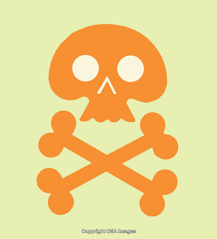Orange Skull Illustration With Crossbones on Light Green Background