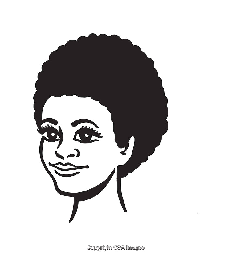 Minimalistic Black and White Line Art Illustration of a Smiling Woman