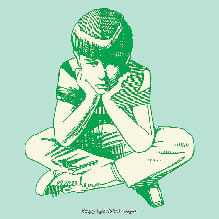 Illustration of a Pensive Boy in a Seated Pose