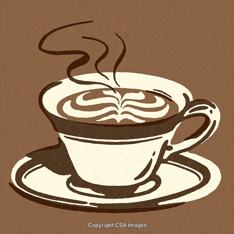 Artistic Illustration of a Steaming Coffee Cup with Latte Art Design