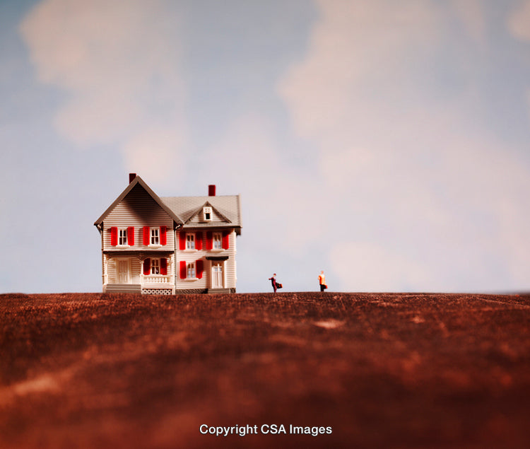 Miniature House with Figures on a Countryside Landscape, Artistic Scene
