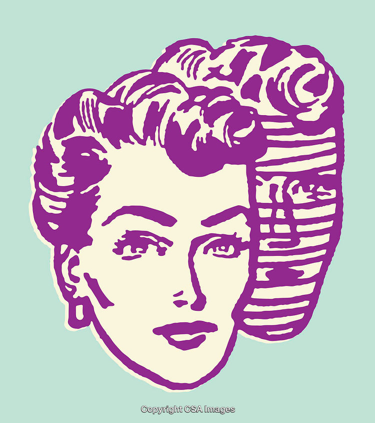 Retro Line Art Illustration of Woman Facing Forward