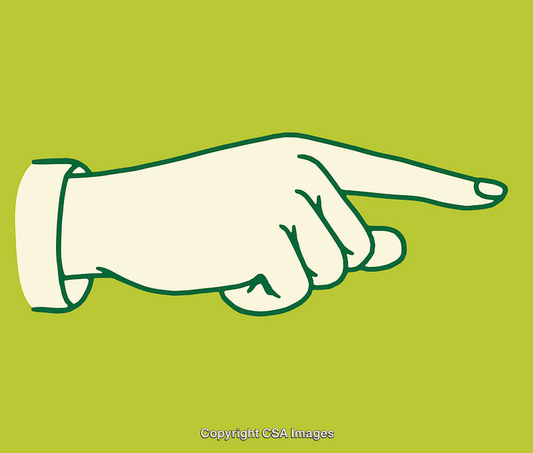 Stylized Line Art Illustration of a Pointing Hand on a Green Background