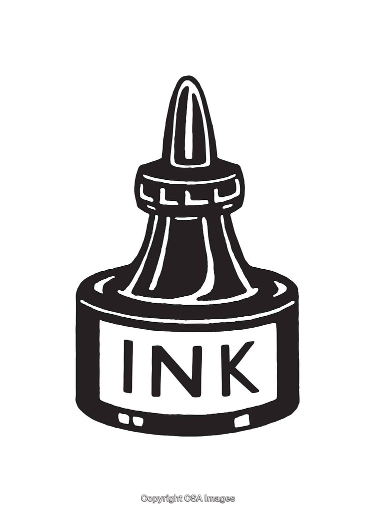 Black and White Line Art of an Ink Bottle