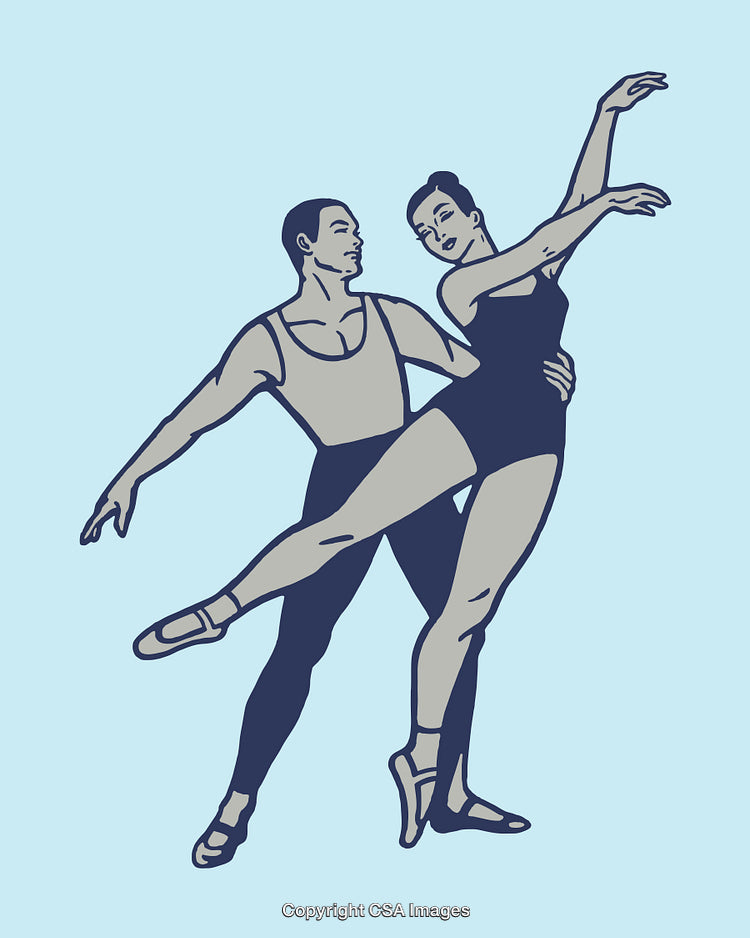 Elegant Ballet Dancers Performing in a Color Line Art Illustration