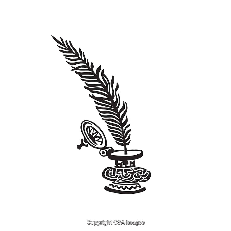 Black and White Illustration of Feather Quill and Ink Holder Icon