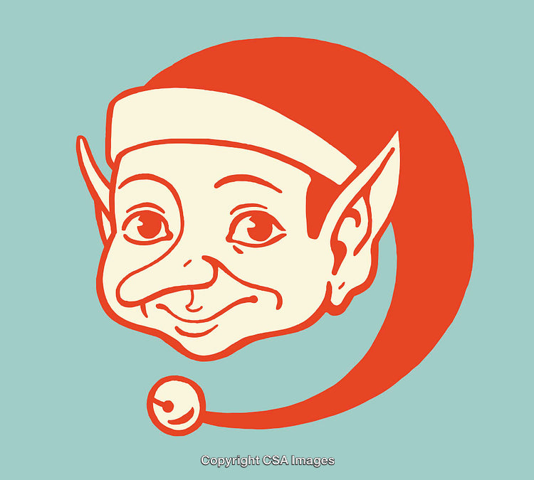 Vintage Styled Elf Illustration with Festive Red and Green Colors