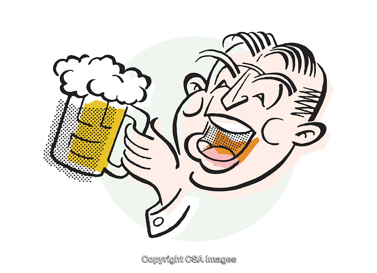 Colorful Illustration of a Lively Man Enjoying a Beer Mug