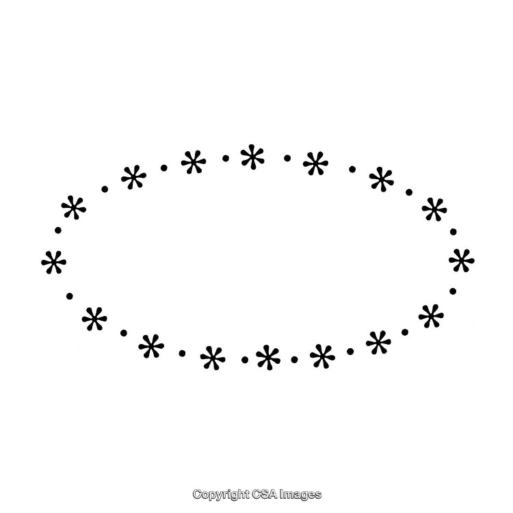 Minimalist Black And White Dot and Asterisk Oval Border Design