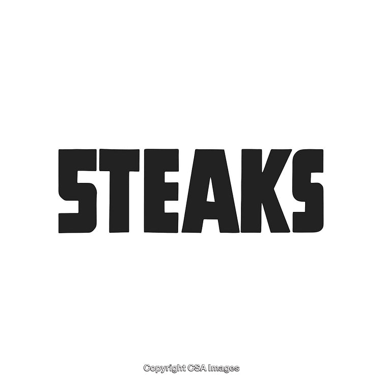 Bold Black Text Display Reading the Word 'Steaks' on White Background